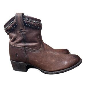Frye Leather Boots Size 7.5 B Diana Studded Western Ankle Boots Brown 3477977
